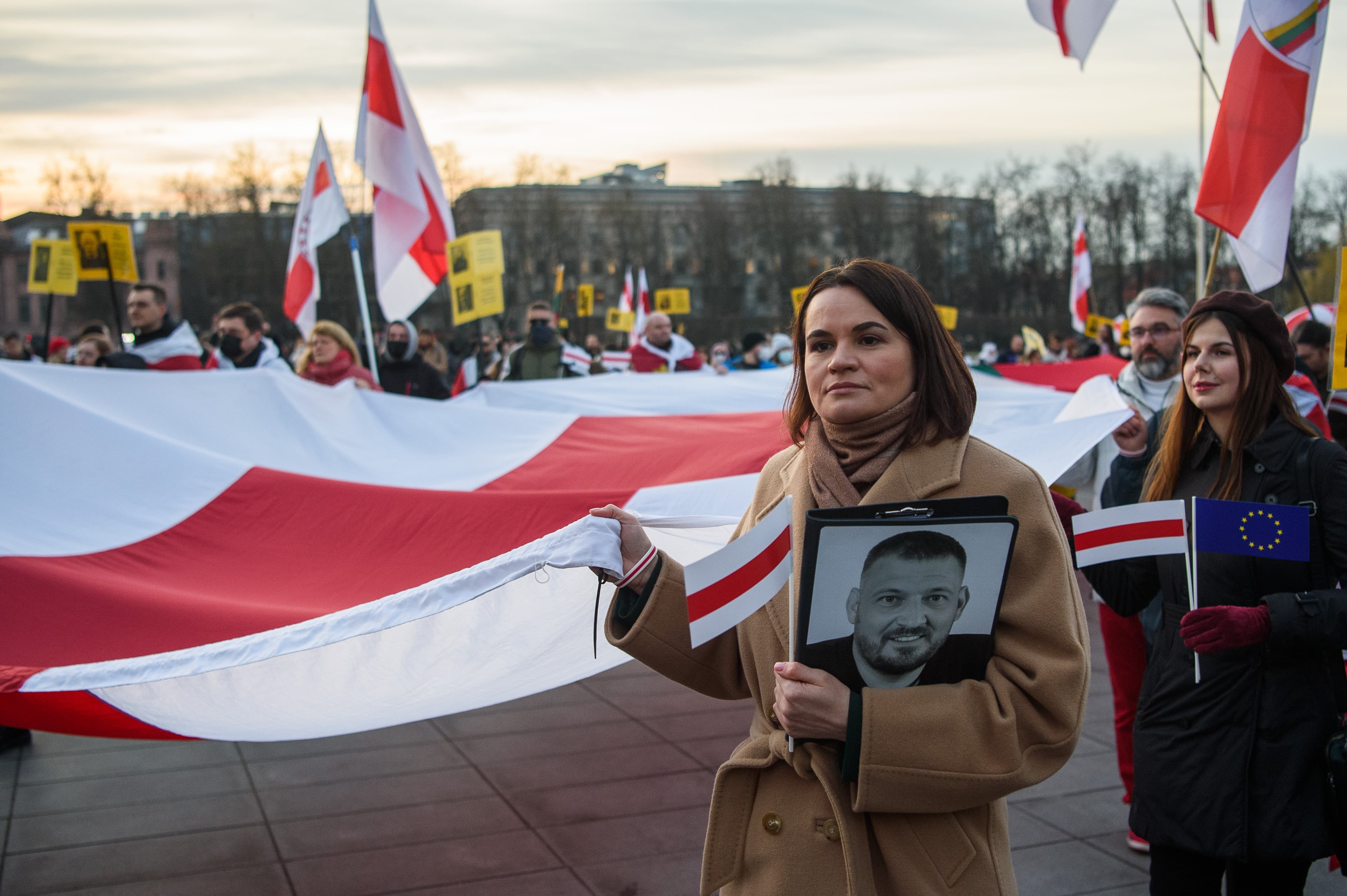 La líder opositora bielorrusa, Svetlana Tsijanóvskaya, durante una manifestación en Vilna el pasado mes de marzo